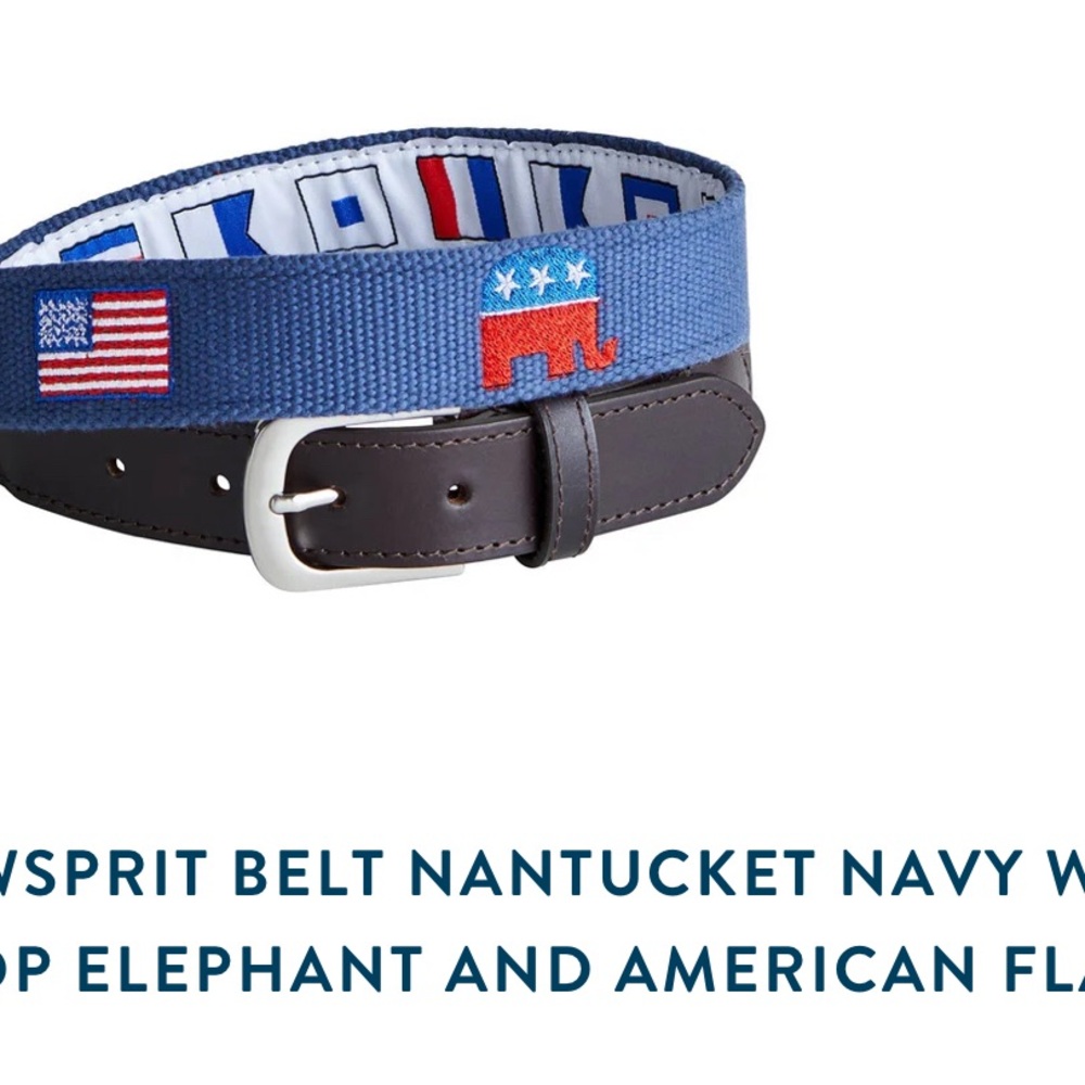 NWT Men's Castaway Nantucket Bowsprit Belt Navy GOP Elephant American Flag 34